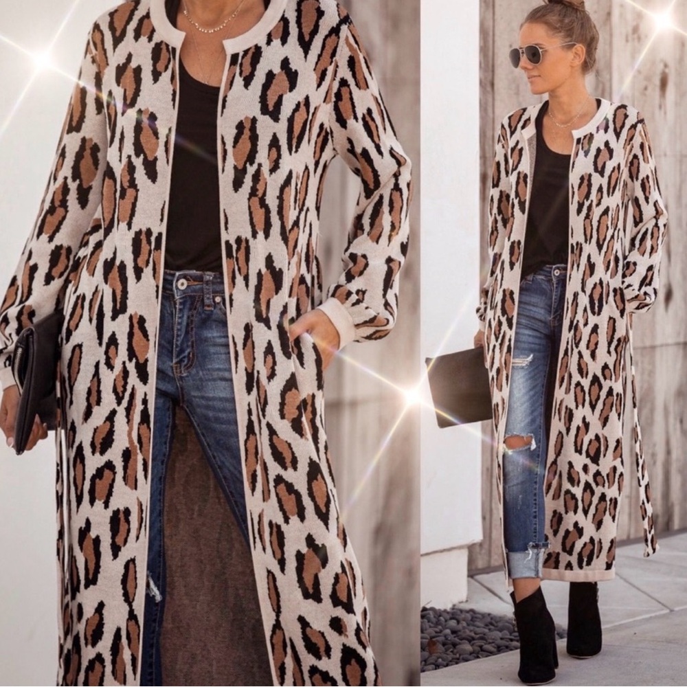 Y2K Vici Leopard Patterned Long Cardigan